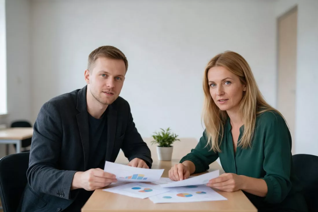menedżer i dyrektorka omawiają strategię firmy